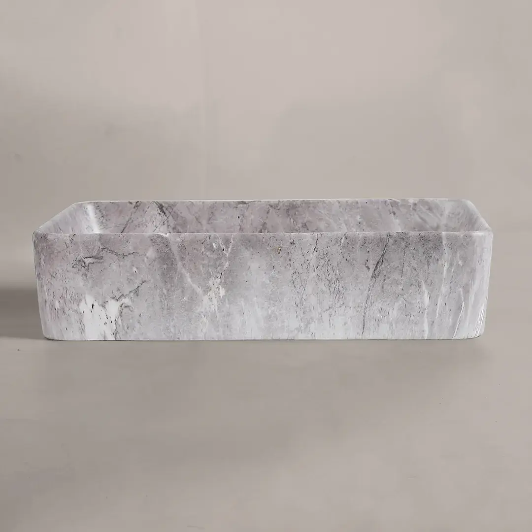 Vasque à poser rectangulaire 50x37.5x13.5 effet marbre gris, Jenna 