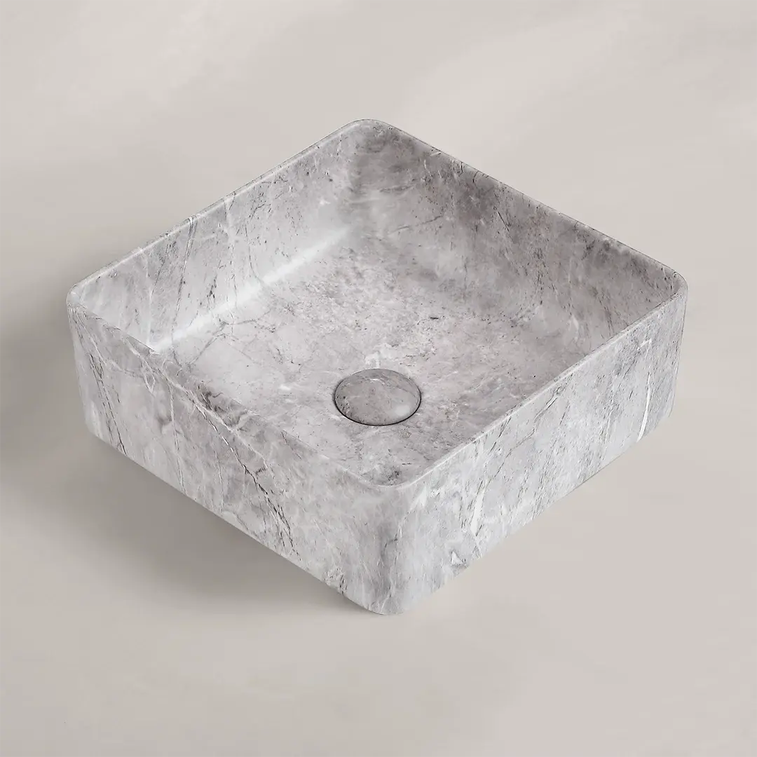Vasque à poser effet marbre gris, 37.5x37.5x13.5, Lara 