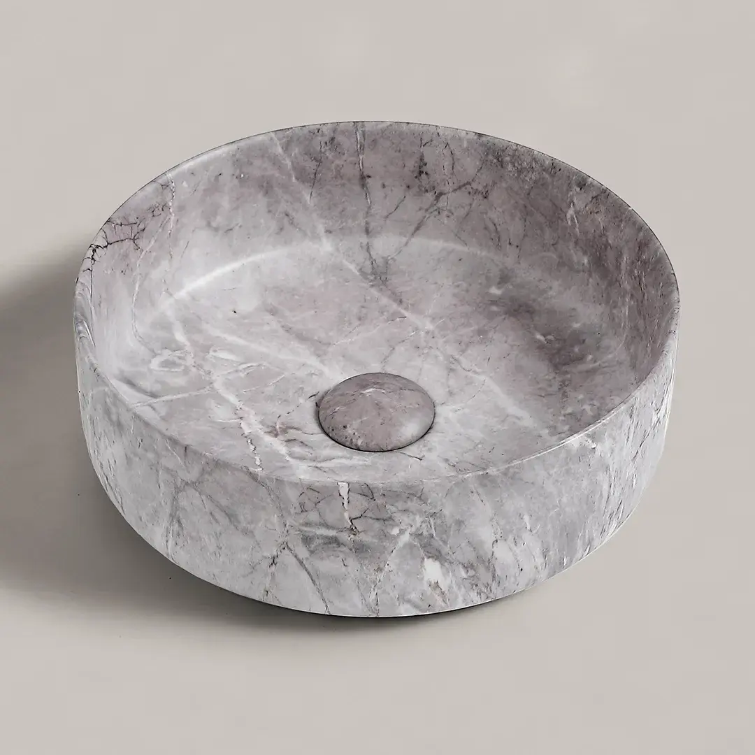 Vasque à poser effet marbre gris ronde, 37.5x13.5, Clea   