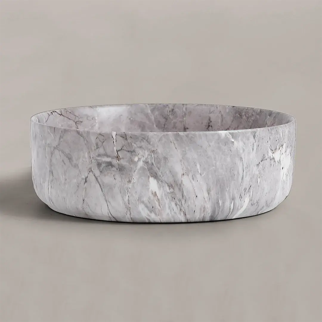 Vasque à poser effet marbre gris ronde, 37.5x13.5, Clea   