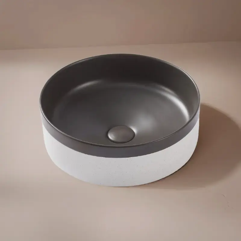 Vasque à poser ronde 37.5x13.5 bicolore gris foncé & blanc moucheté mat, Livia