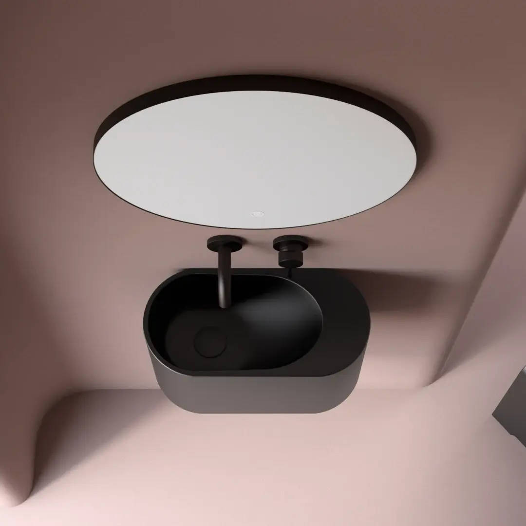 Lave-mains 43 x 22 cm, sans trou de robinet,  noir mat, Ovalo