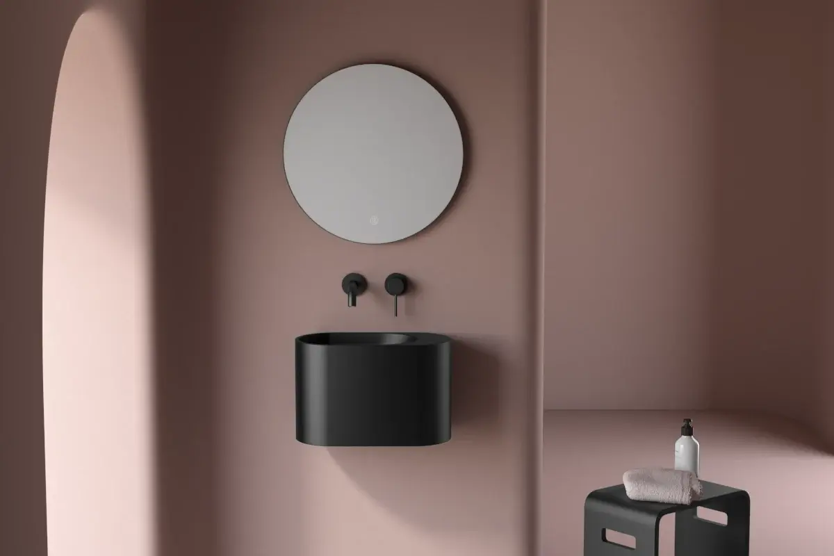 Lave-mains 43 x 22 cm, sans trou de robinet,  noir mat, Ovalo