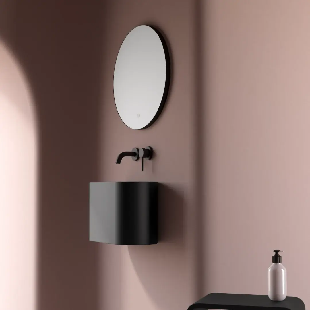 Lave-mains 43 x 22 cm, sans trou de robinet,  noir mat, Ovalo