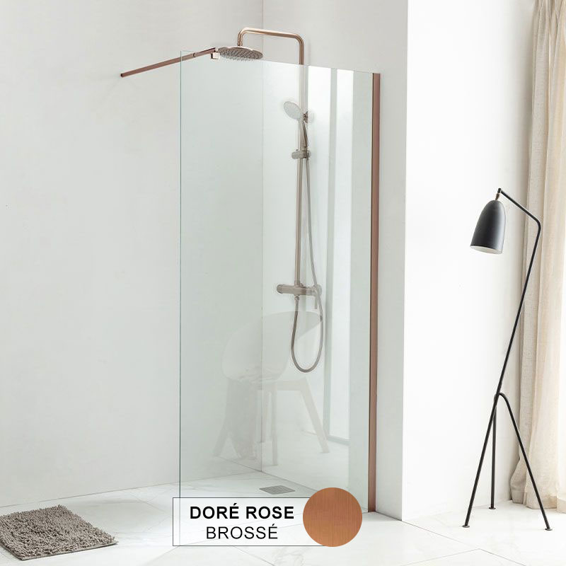 Paroi de douche fixe 60 à 160 cm, profilé doré rose brossé, Altea