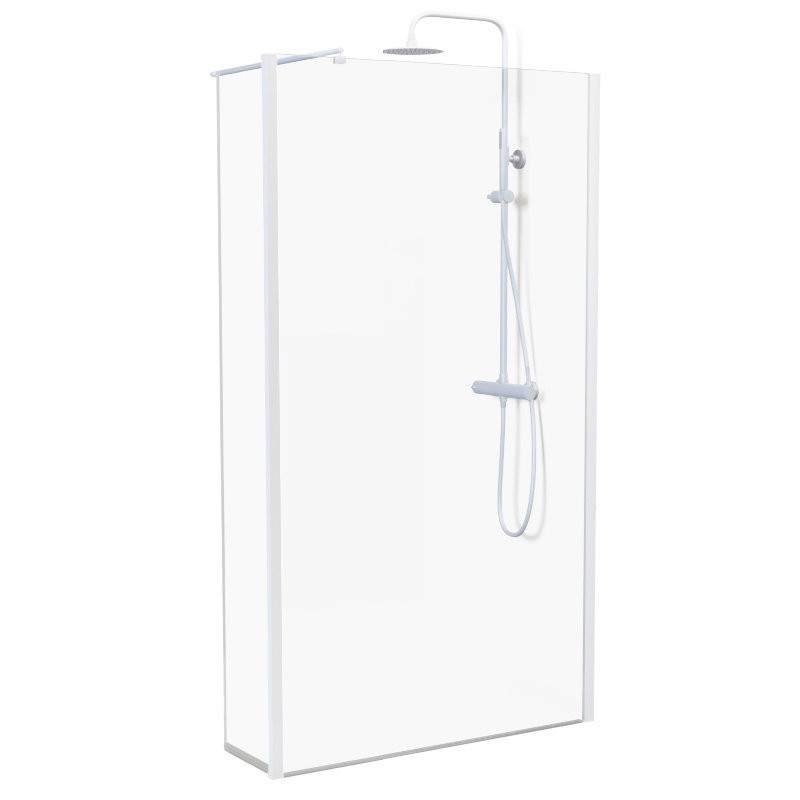Paroi fixe 60 à 160 cm + volet 30 cm, profilé blanc mat, Altea