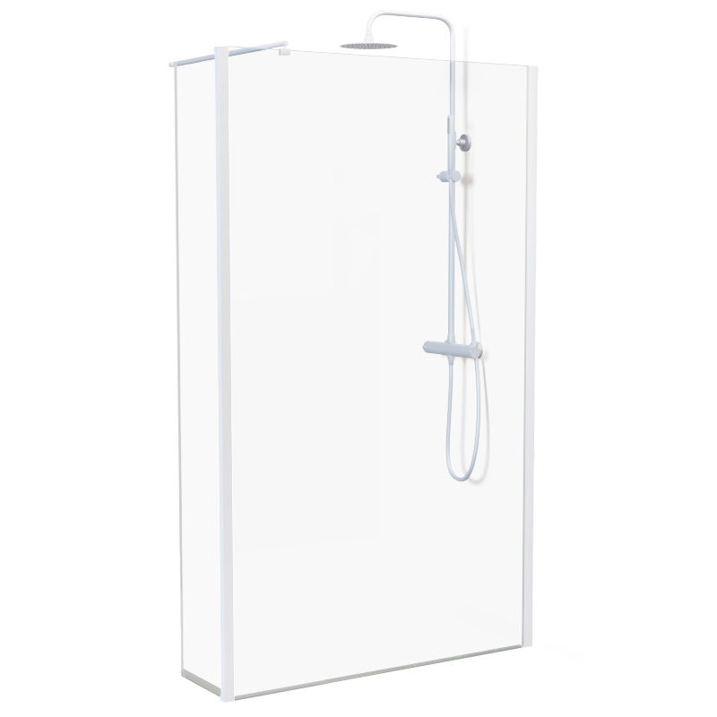 Paroi fixe 60 à 160 cm + volet 30 cm, profilé blanc mat, Altea
