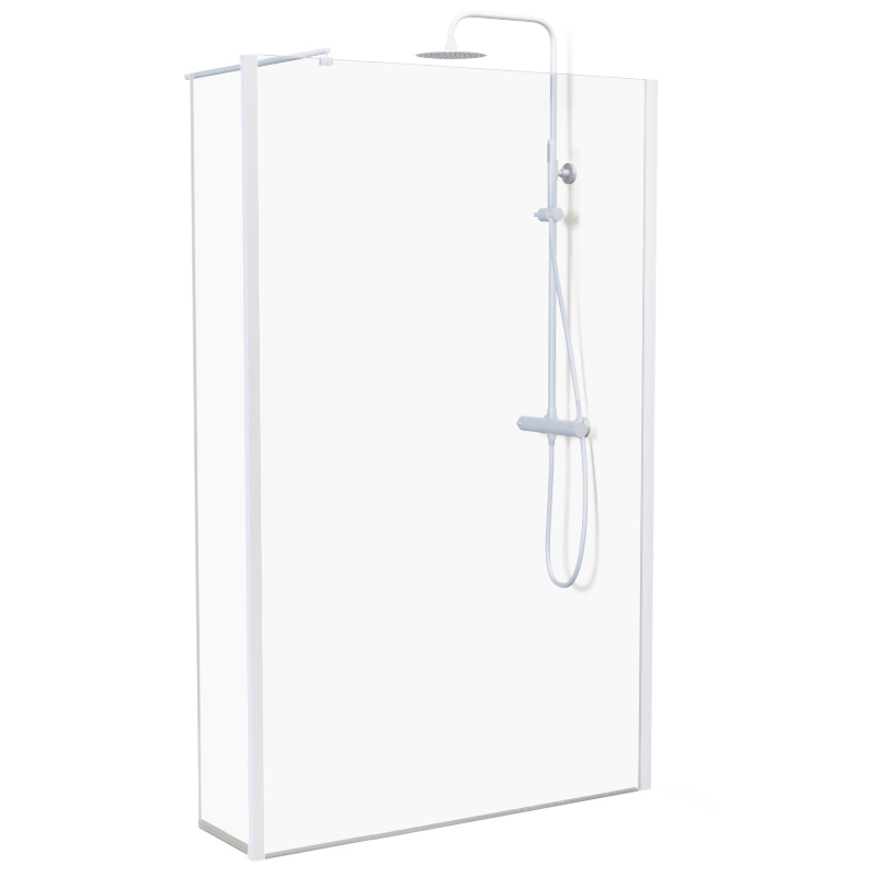 Paroi fixe 60 à 160 cm + volet 30 cm, profilé blanc mat, Altea