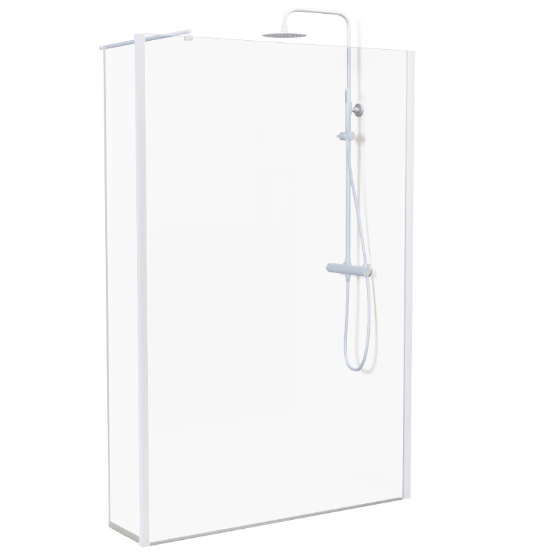 Paroi fixe 60 à 160 cm + volet 30 cm, profilé blanc mat, Altea