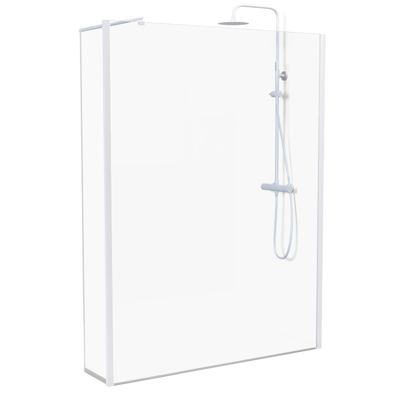 Paroi fixe 60 à 160 cm + volet 30 cm, profilé blanc mat, Altea