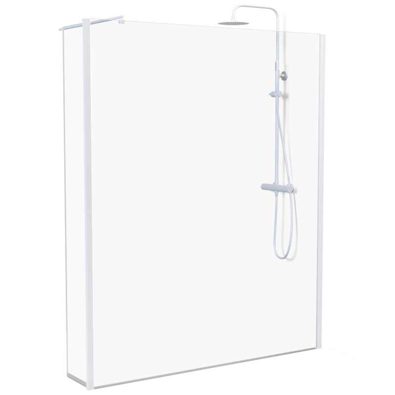 Paroi fixe 60 à 160 cm + volet 30 cm, profilé blanc mat, Altea