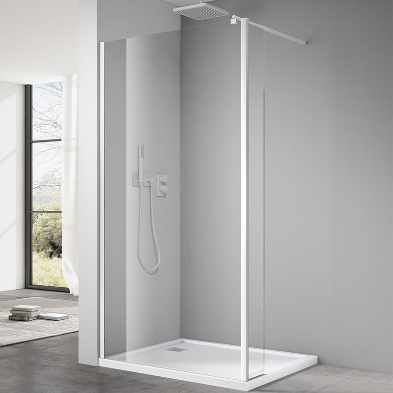 Paroi fixe 60 à 160 cm + volet 30 cm, profilé blanc mat, Altea