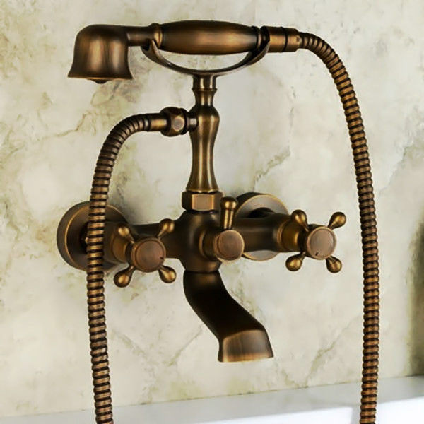 Robinet mélangeur bain mural avec douchette, bronze, Antic