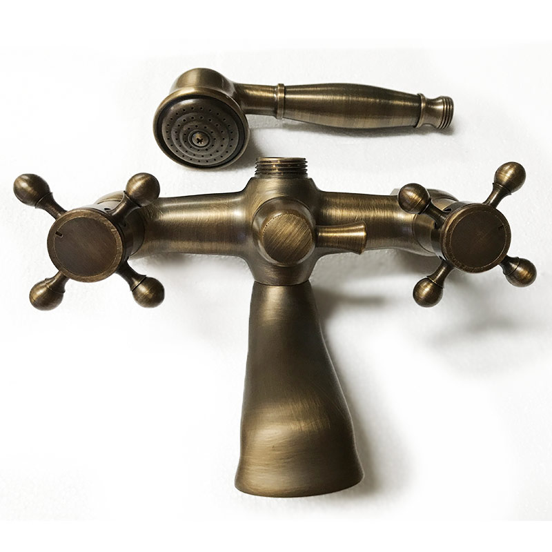 Robinet mélangeur bain mural avec douchette, bronze, Antic