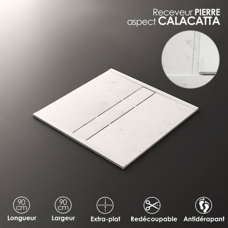 Receveur De Douche Calacata, 90x90 cm, Apolo central