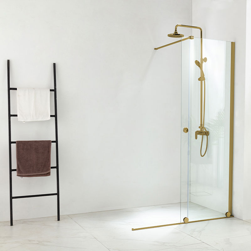 Paroi de douche 120 ou 140 cm, fixe + porte coulissante, profilé doré brossé, Arca