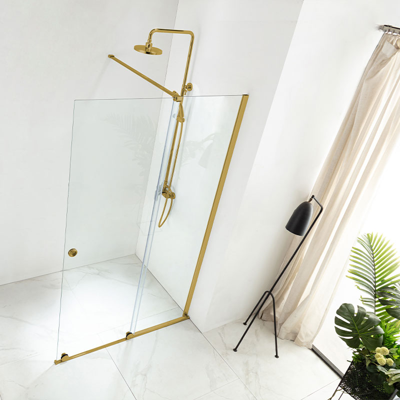 Paroi de douche 120 ou 140 cm, fixe + porte coulissante, profilé doré brossé, Arca