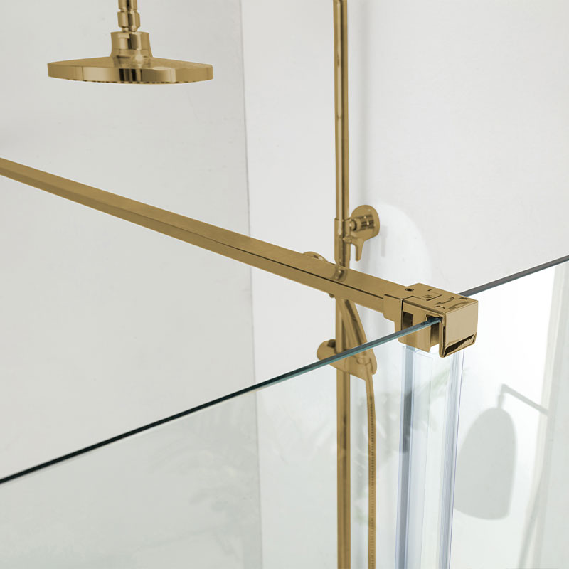 Paroi de douche 120 ou 140 cm, fixe + porte coulissante, profilé doré brossé, Arca