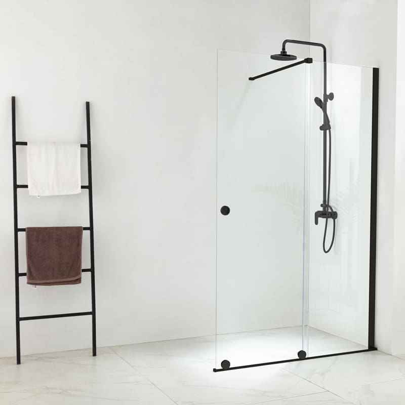 Paroi de douche 120 ou 140 cm, fixe + porte coulissante, profilé noir mat, Arca