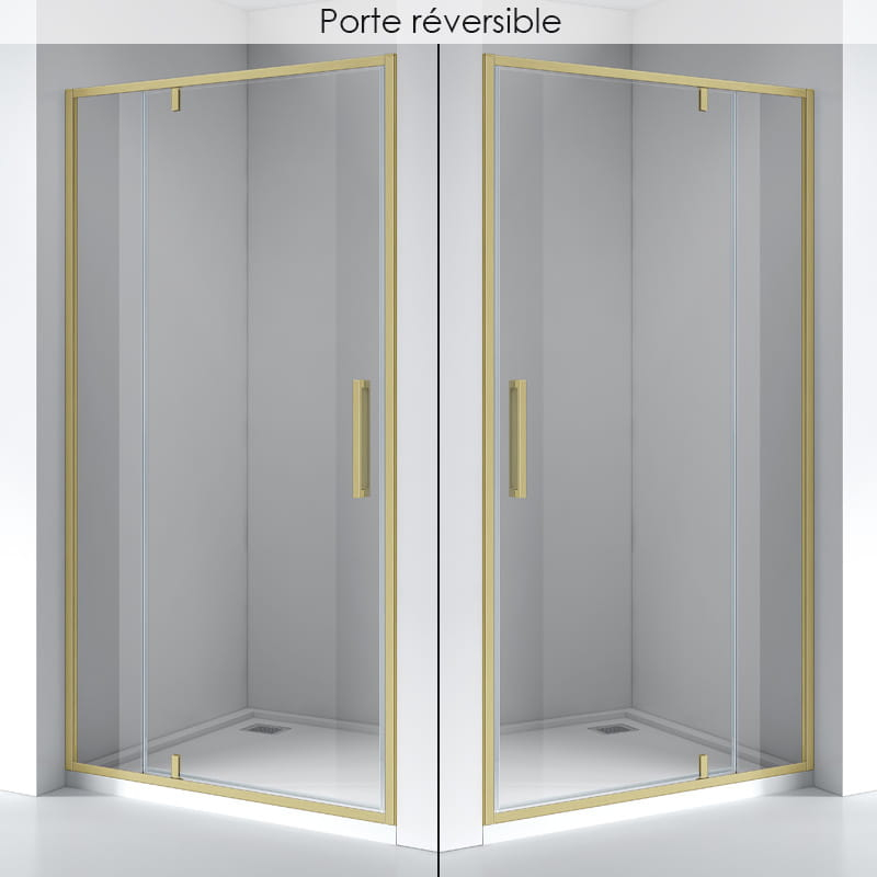 Porte de douche pivotante + fixe, Sur mesure de 93 à 165,4 cm, Doré Brossé, Arena