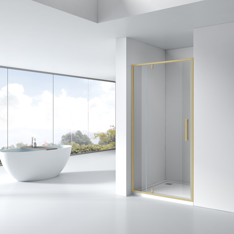 Porte de douche pivotante + fixe, Sur mesure de 93 à 165,4 cm, Doré Brossé, Arena