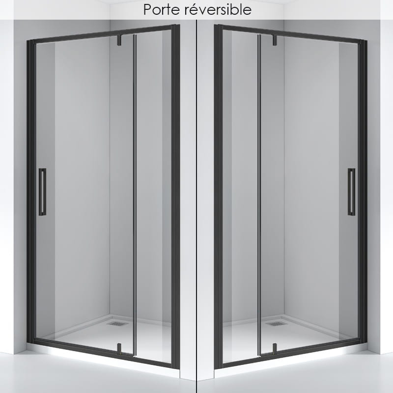 Porte de douche pivotante + fixe, Sur mesure de 93 à 165,4 cm, noir Brossé, Arena