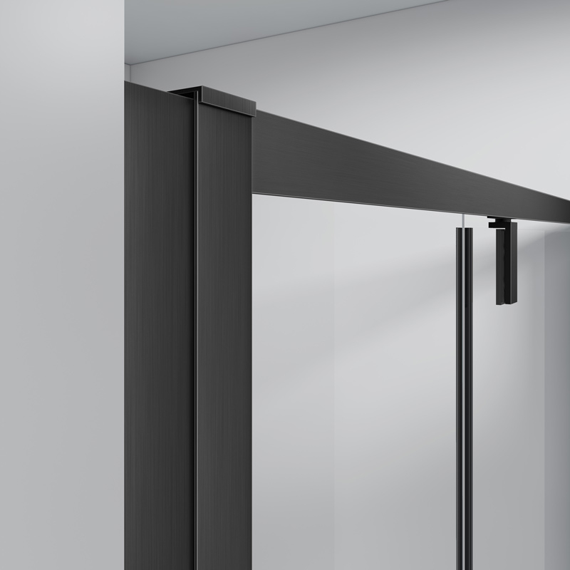 Porte de douche pivotante + fixe, Sur mesure de 93 à 165,4 cm, noir Brossé, Arena
