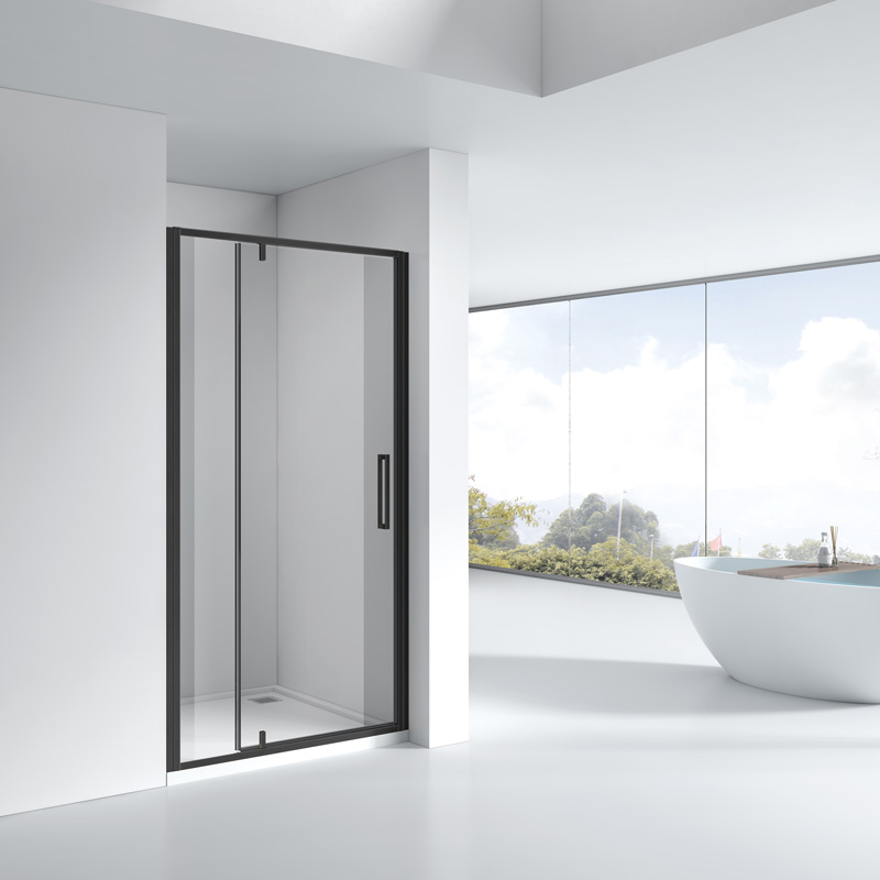 Porte de douche pivotante + fixe, Sur mesure de 93 à 165,4 cm, noir Brossé, Arena