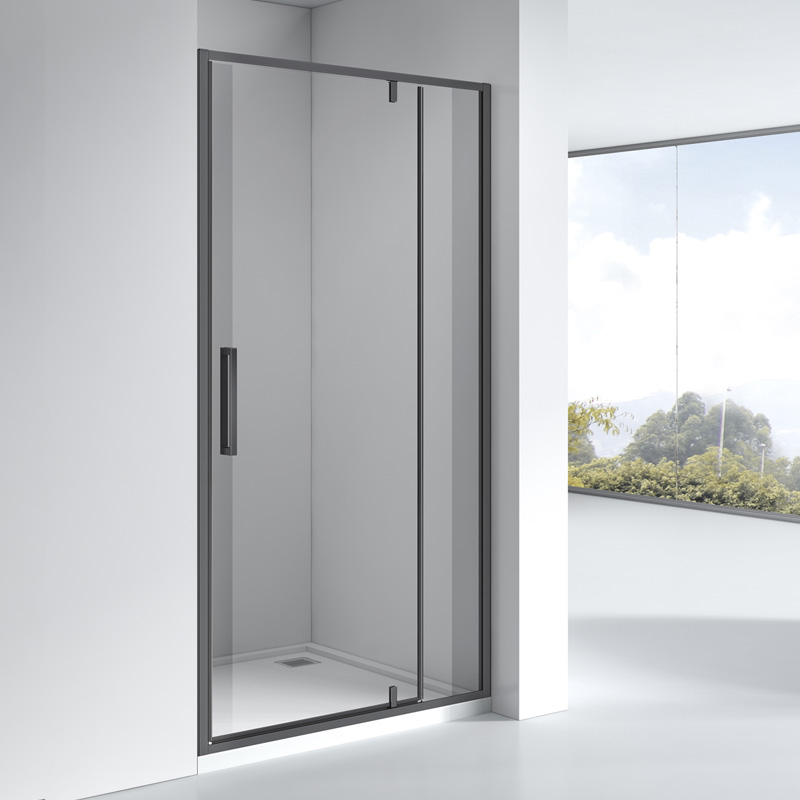 Porte de douche pivotante + fixe, Sur mesure de 93 à 165,4 cm, noir Brossé, Arena