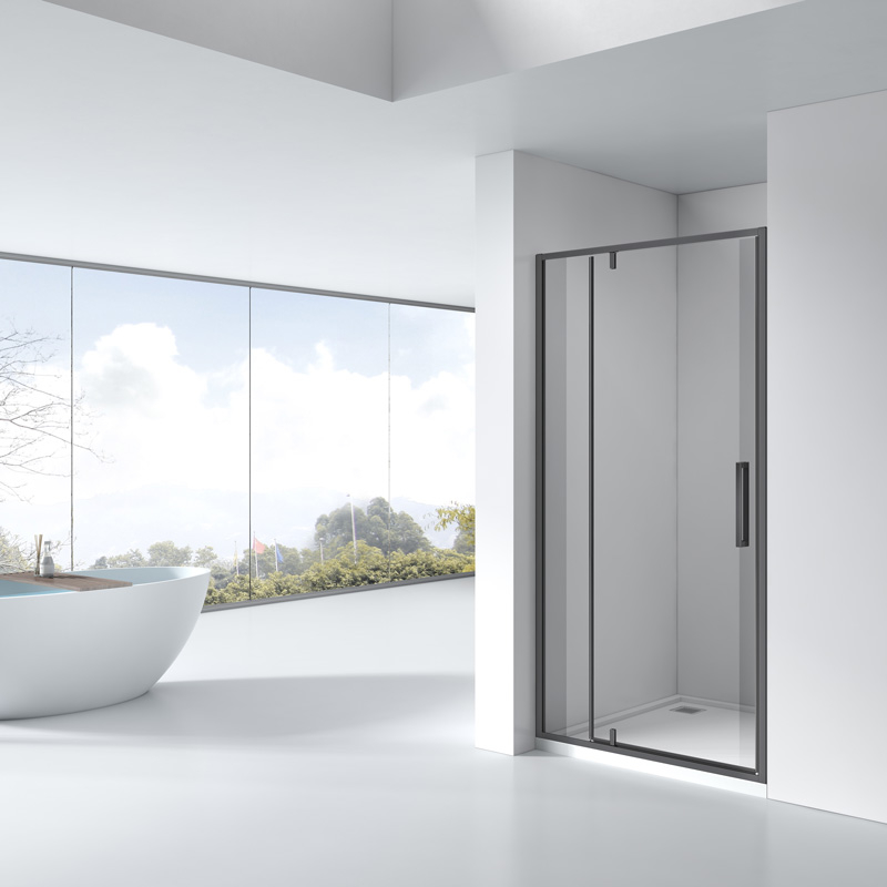 Porte de douche pivotante + fixe, Sur mesure de 93 à 165,4 cm, noir Brossé, Arena