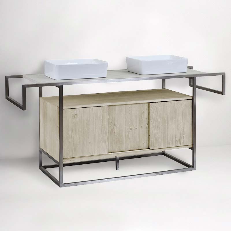 Meuble salle de bains en bois massif 185 cm, double vasque, Atelier
