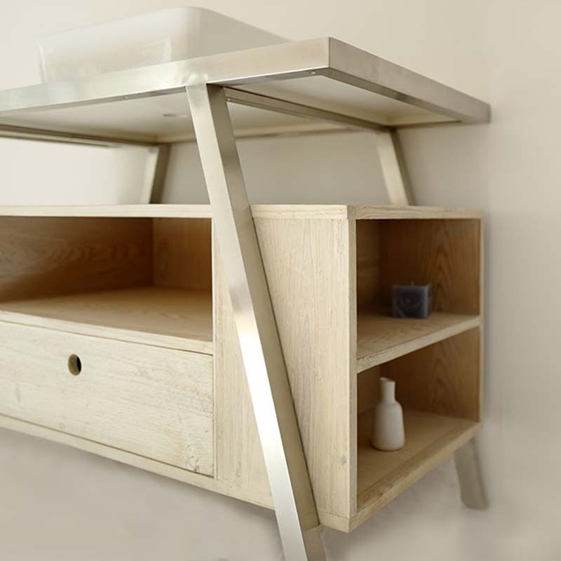 Meuble salle de bains en bois massif 120 cm, avec vasque, Atelier