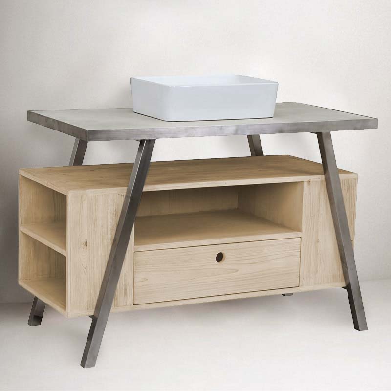 Meuble salle de bains en bois massif 120 cm, avec vasque, Atelier