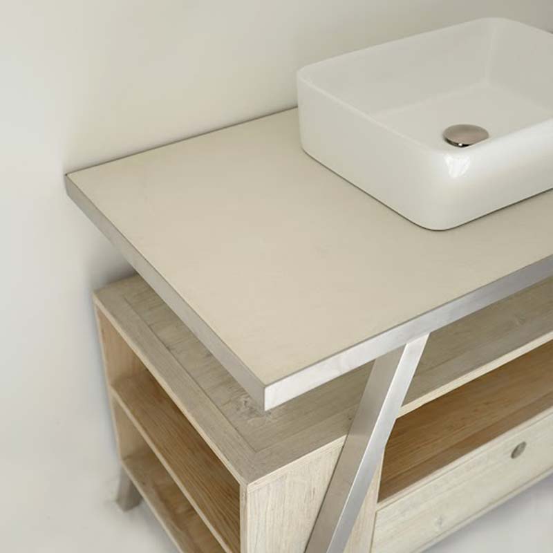 Meuble salle de bains en bois massif 120 cm, avec vasque, Atelier