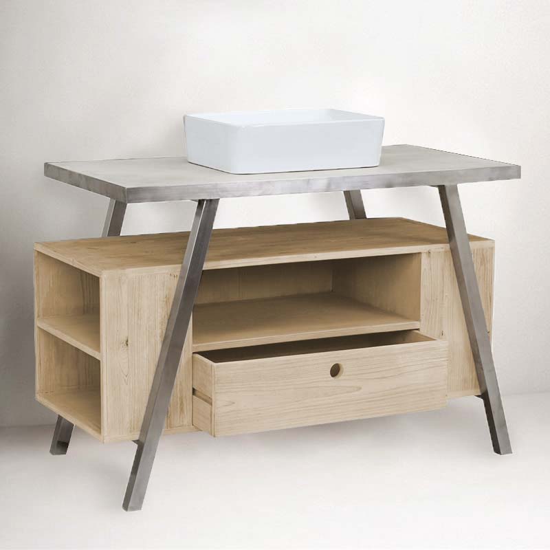 Meuble salle de bains en bois massif 120 cm, avec vasque, Atelier
