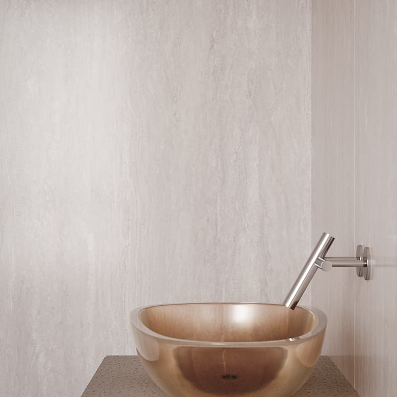 Revêtement mural, 122x244 cm, Travertin gris mat, B'organic®