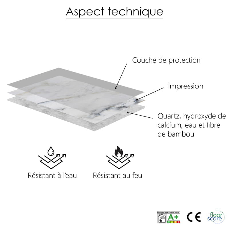 Revêtement mural, 122x244 cm, Travertin gris mat, B'organic®