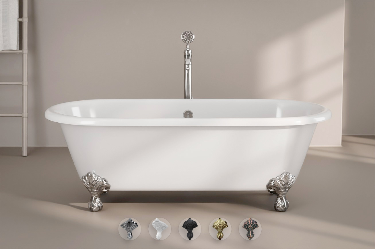 Baignoire îlot rétro en fonte blanche, 170x77 cm, London