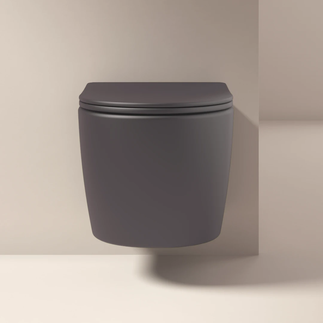 WC Suspendu compact, 49x37 cm, Gris foncé mat, Celia
