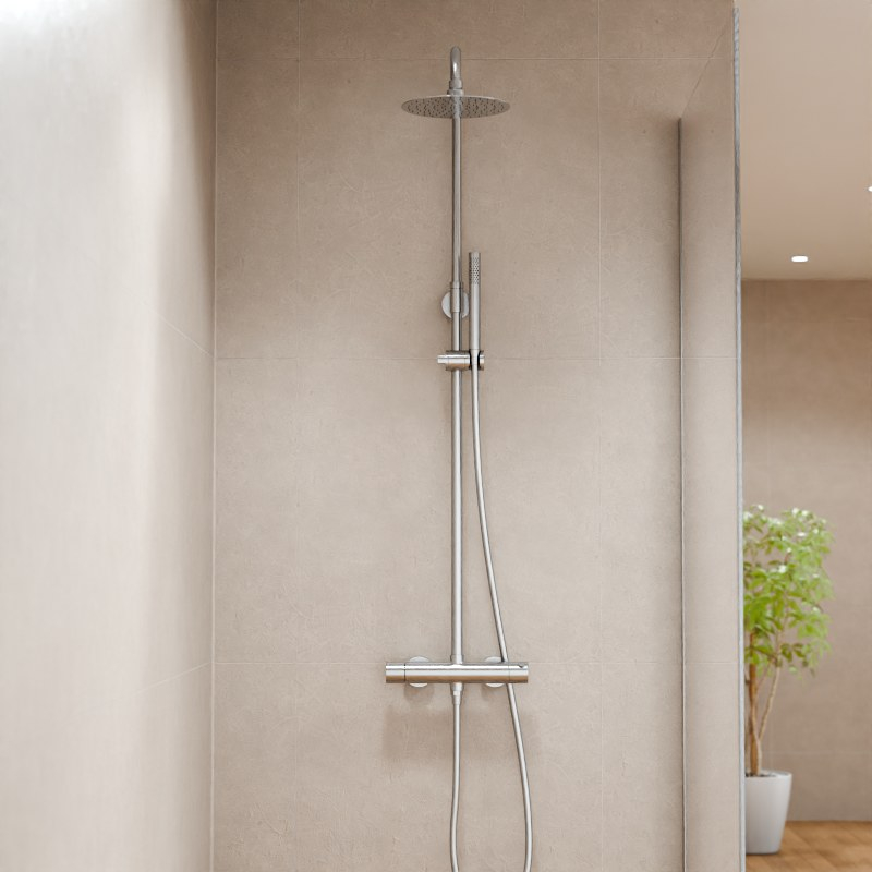 Colonne de douche avec mitigeur thermostatique, Ø25cm, inox brossé, Châtelet