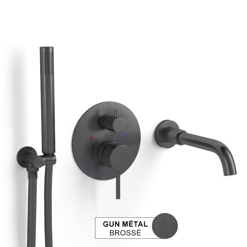 Pack mitigeur bain-douche à encastrer, gun métal brossé, 2 sorties, Châtelet