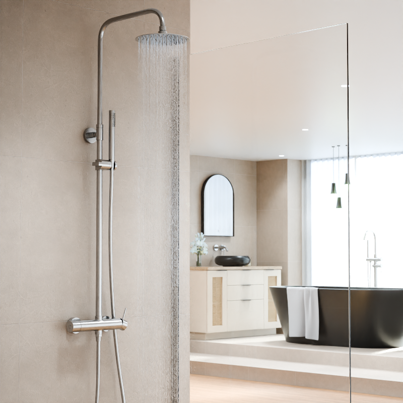 Colonne de douche avec mitigeur mécanique, Ø25cm, inox brossé, Châtelet III