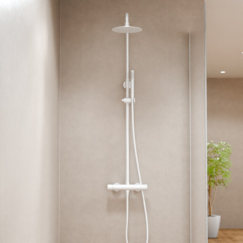 Colonne de douche avec mitigeur thermostatique, Ø25cm Châtelet III, blanc mat