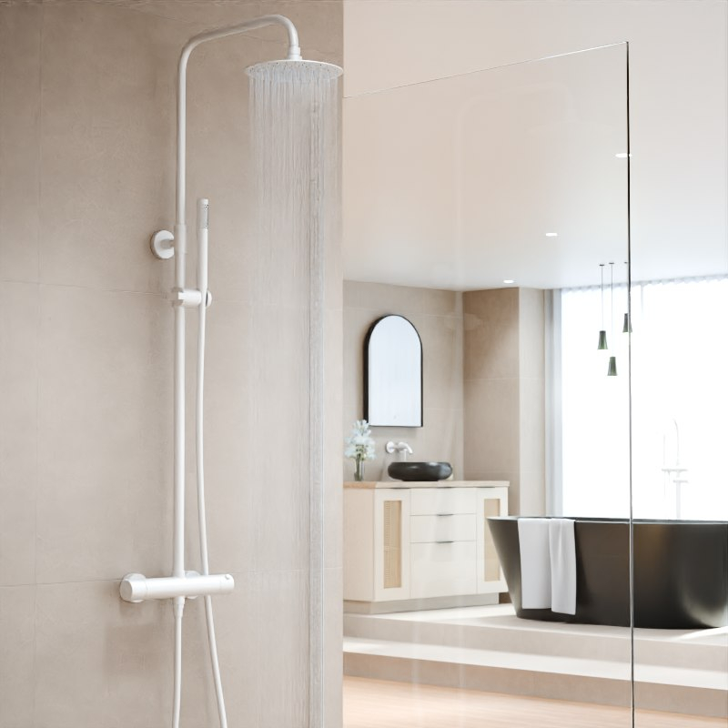 Colonne de douche avec mitigeur thermostatique, Ø25cm Châtelet III, blanc mat