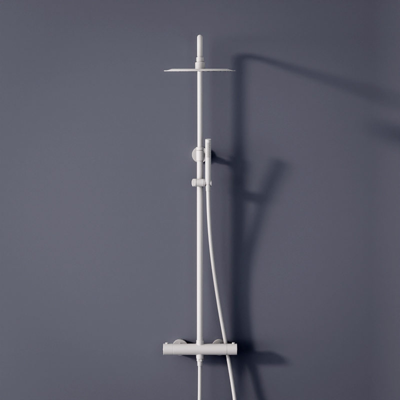 Colonne de douche avec mitigeur thermostatique, Ø25cm Châtelet III, blanc mat
