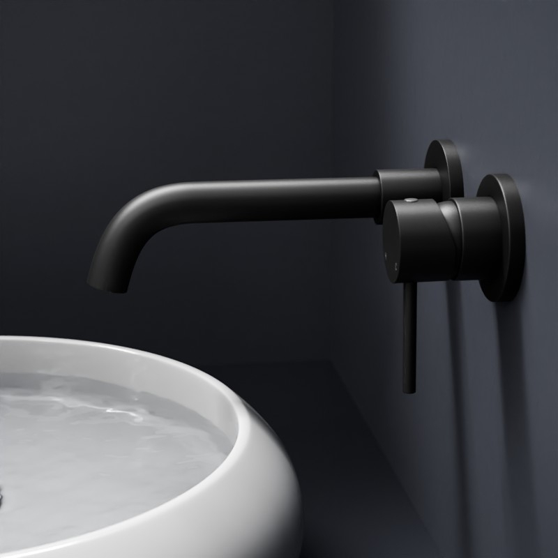 Robinet mitigeur lavabo mural encastré noir brossé, Châtelet