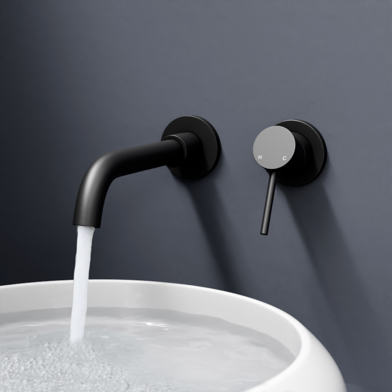 Robinet mitigeur lavabo mural encastré noir brossé, Châtelet