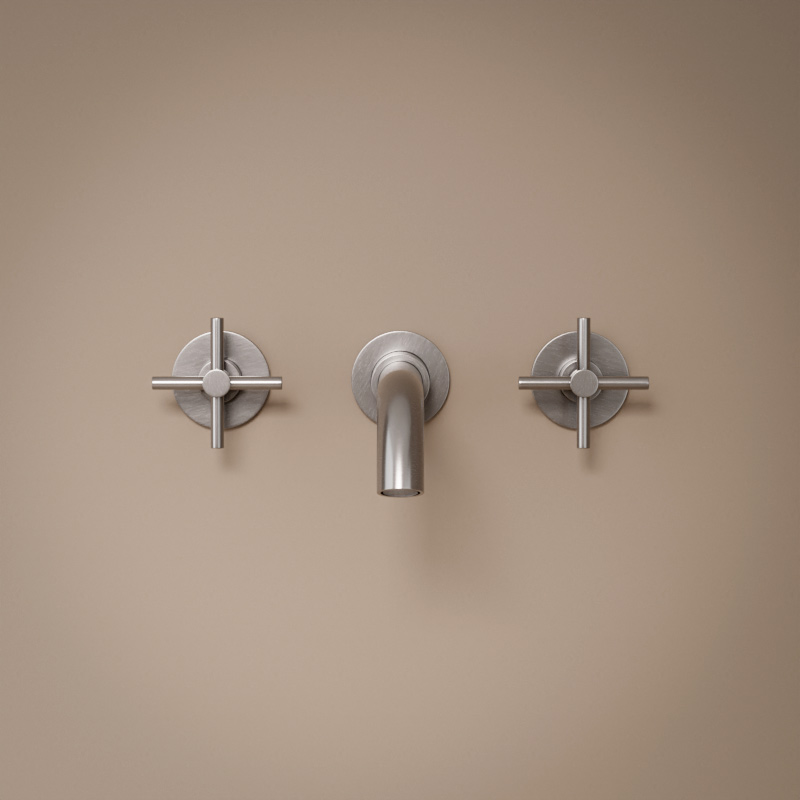 Robinet mélangeur lavabo mural encastré inox brossé, Châtelet