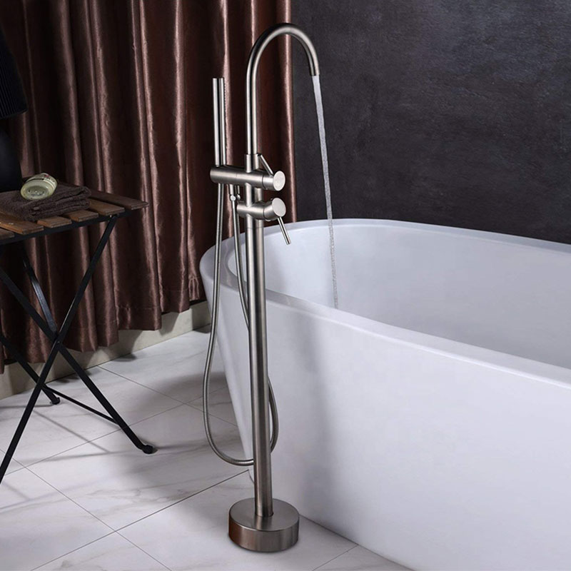 Robinet mitigeur de baignoire sur pied, inox brossé, Châtelet