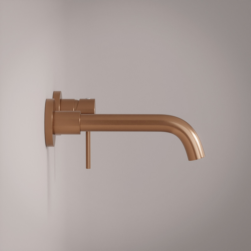 Robinet mitigeur lavabo mural encastré doré rose brossé, Châtelet